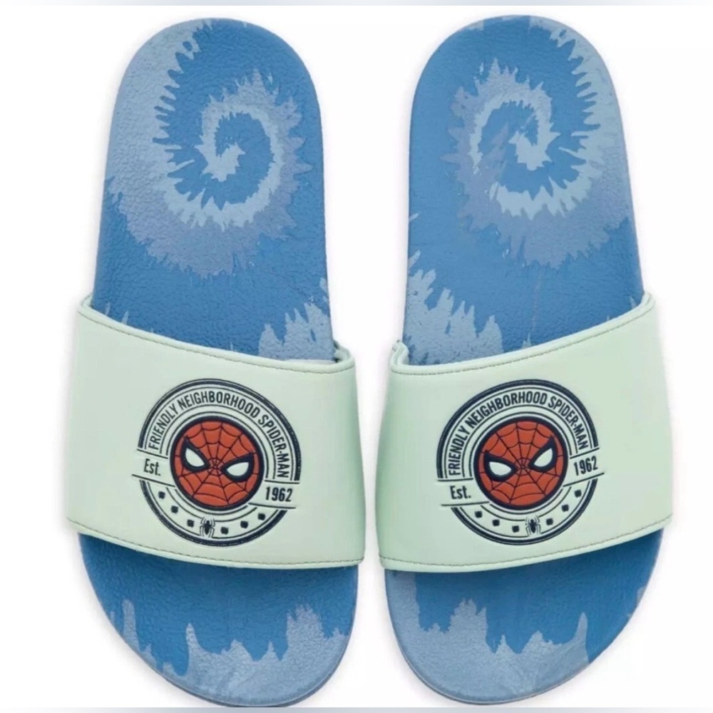 Disney Spider-Man Pale Blue and Light Blue Slide Sandals size 9/10 new